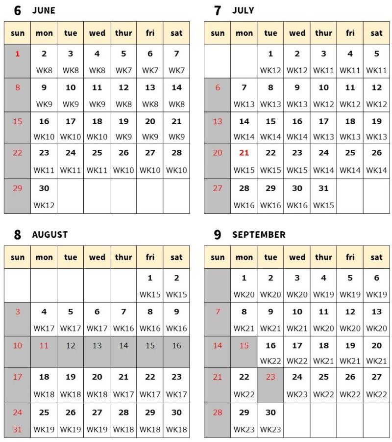 school calendar jun to sep 2025